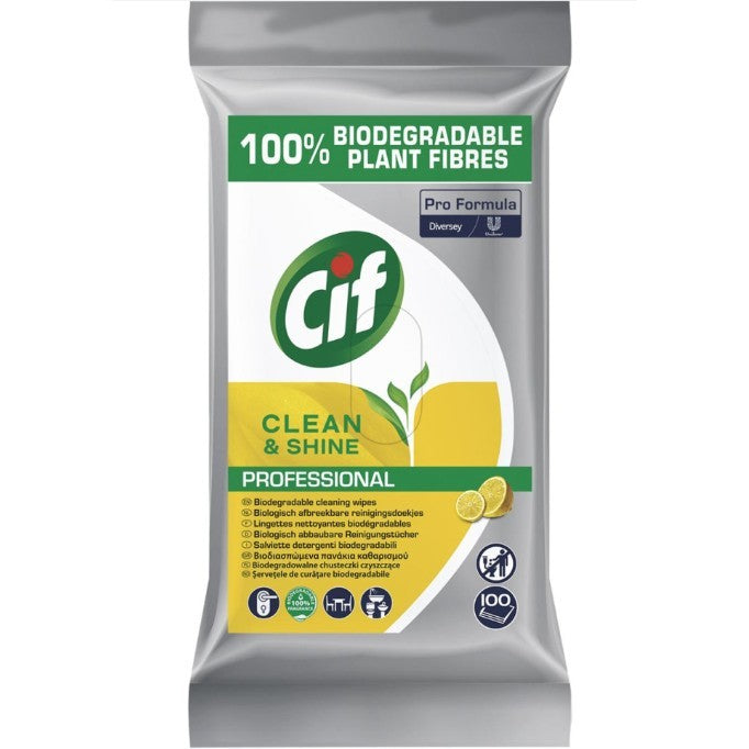 Cif Professional Clean & Shine, Servetele Umede Multifunctionale, Textura Fagure Biodegradabila, Curatare Rapida Suprafete Dure, Parfum Proaspat, 100 Bucati