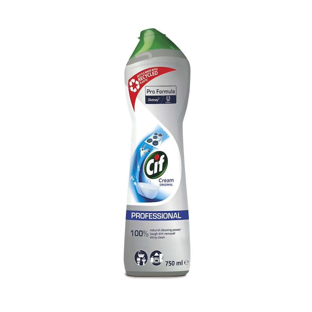 Cif Pro Formula Professional, Crema de Curatare Non-Abraziva pentru Bucatarie si Baie, Detergent Suprafete Sensibile, Email si Inox, Alb, 750 ml
