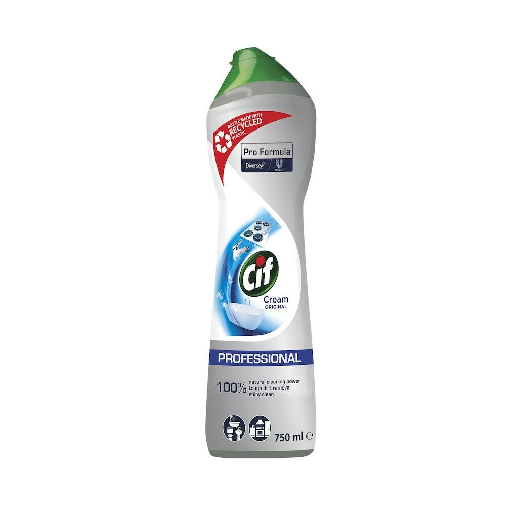 Cif Pro Formula Professional, Crema de Curatare Non-Abraziva pentru Bucatarie si Baie, Detergent Suprafete Sensibile, Email si Inox, Alb, 750 ml