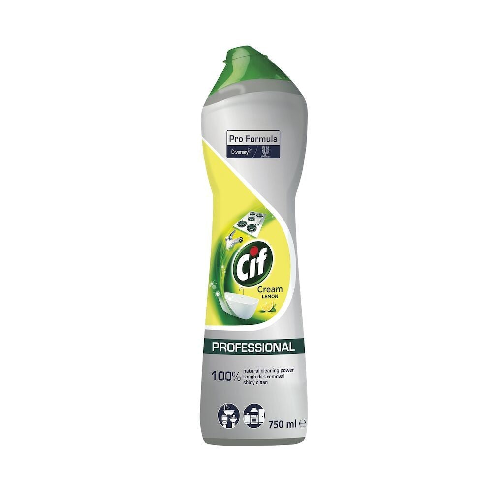 Cif Professional, Crema de Curatare Non-Abraziva Lemon, Detergent Universal pentru Bucatarie si Baie, Parfum de Lamaie, 750 ml
