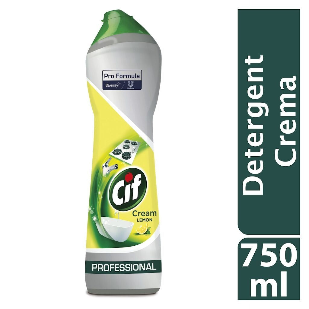 Cif Professional, Crema de Curatare Non-Abraziva Lemon, Detergent Universal pentru Bucatarie si Baie, Parfum de Lamaie, 750 ml