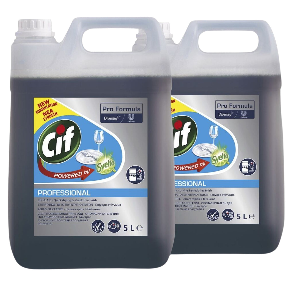 Cif Professional Rinse Aid, Agent de Clatire pentru Masini de Spalat Vase Profesionale, Uscare Rapida si Stralucire fara Urme, Apa Dura, Lichid, Pachet 2 x 5 L