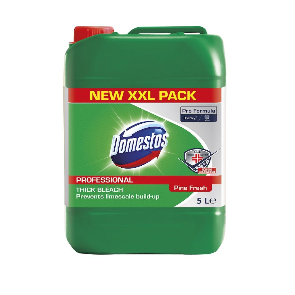Domestos Professional Detergent Dezinfectant Clorigen, Pine Fresh, Solutie Multifunctionala cu Vascozitate Ridicata, Efect Inalbitor si Anticalcar, 5 L
