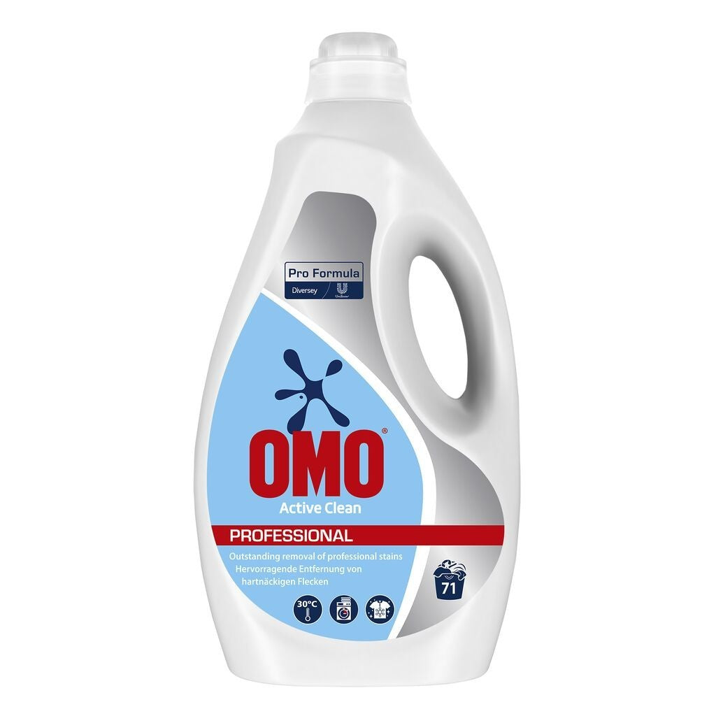 OMO Professional Active Clean, Detergent Lichid Rufe, Indepartare Pete Dificile la Temperaturi Scazute, Formula Enzimatica fara Fosfati, 5 L