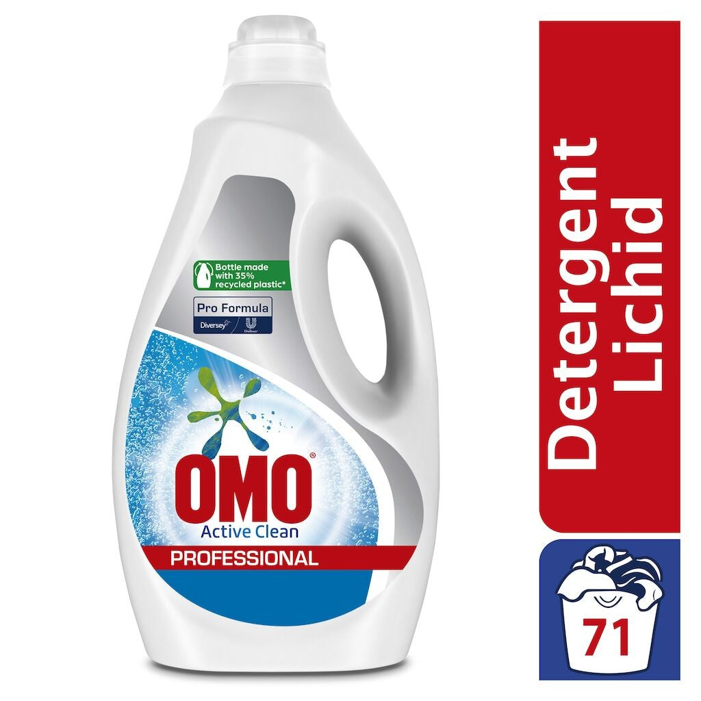 Omo Professional Active Clean, Detergent Lichid Rufe, Formula Enzimatica pentru Pete Dificile si Spalare Rapida, Fara Fosfati, 2 x 5 L