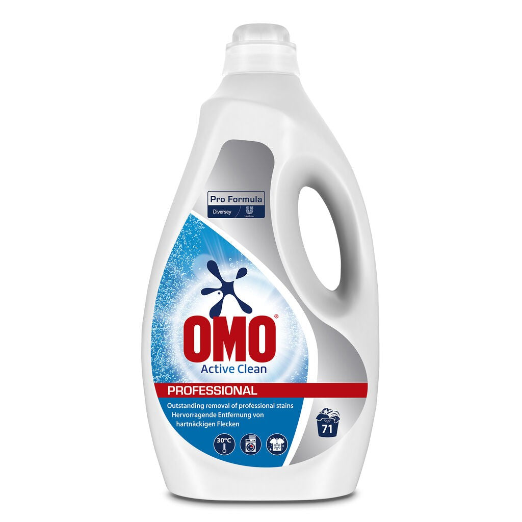 Omo Professional Active Clean, Detergent Lichid Rufe, Formula Enzimatica pentru Pete Dificile si Spalare Rapida, Fara Fosfati, 2 x 5 L