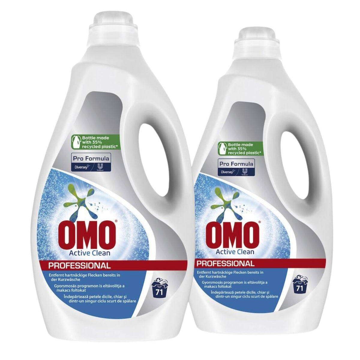 Omo Professional Active Clean, Detergent Lichid Rufe, Formula Enzimatica pentru Pete Dificile si Spalare Rapida, Fara Fosfati, 2 x 5 L