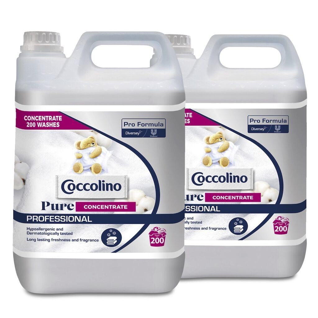 Coccolino Professional Pure Balsam de Rufe Concentrat, Formula Hipoalergenica pentru Piele Sensibila, Testat Dermatologic, Pachet 2 x 5 L