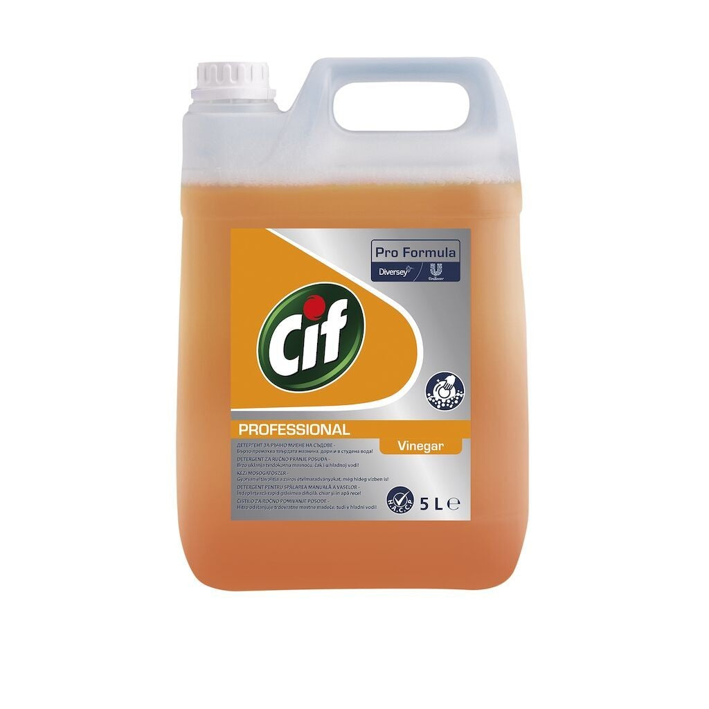 Cif Professional Heavy Duty Vinegar, Detergent Lichid pentru Spalarea Manuala a Vaselor, Degresant Puternic cu Otet, Formula pH Neutru, Bidon 5 L