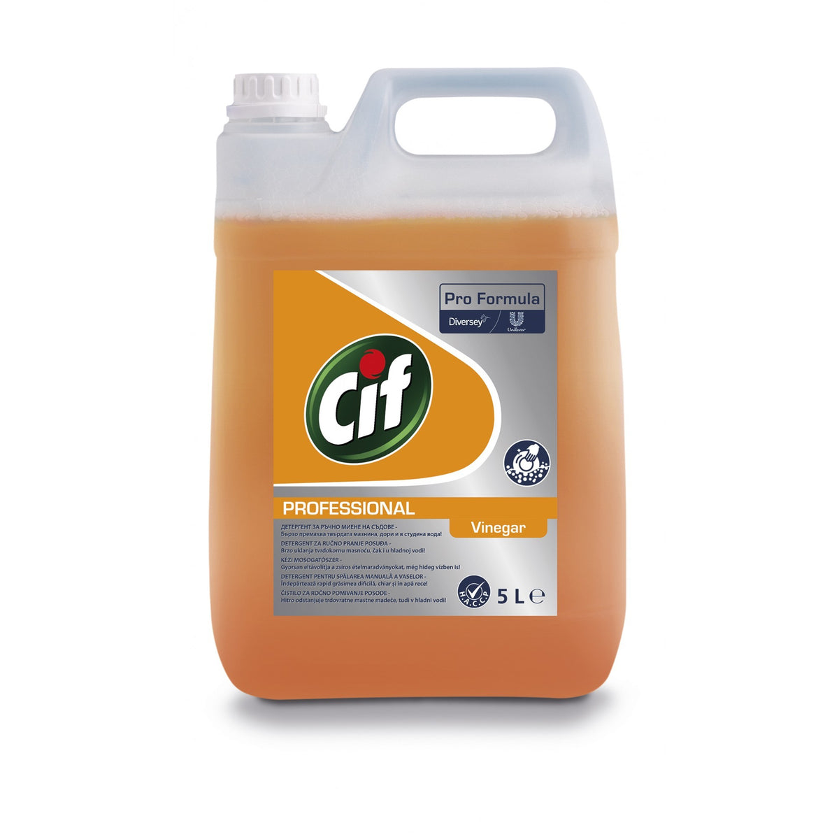 Cif Professional Heavy Duty Vinegar, Detergent Lichid pentru Spalarea Manuala a Vaselor, Degresant Puternic cu Otet, Formula pH Neutru, Bidon 5 L