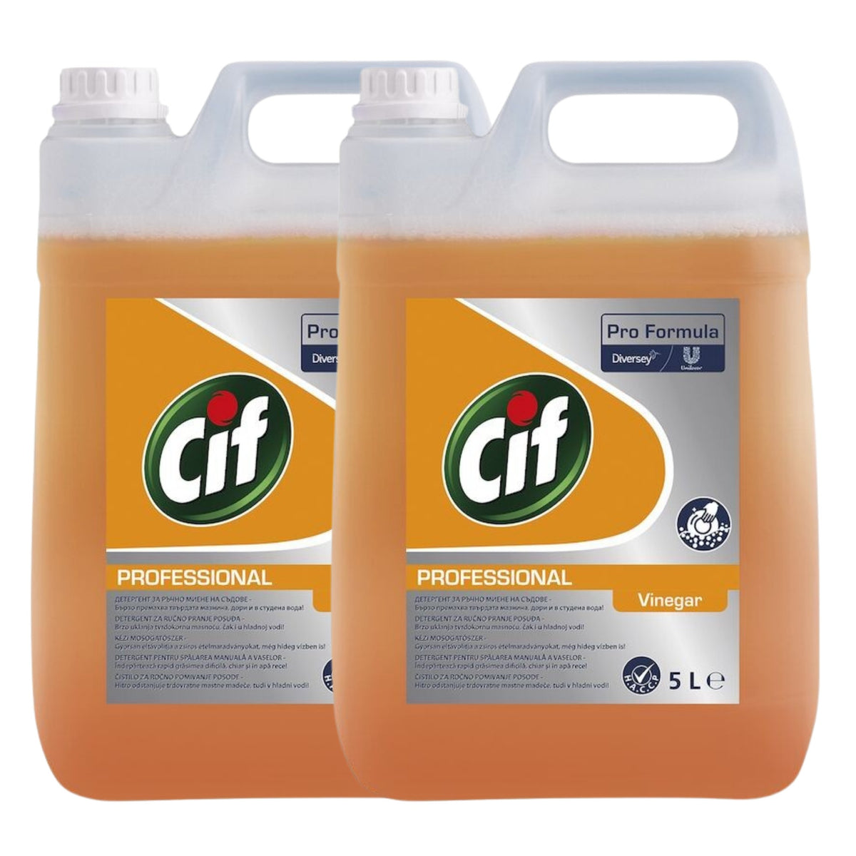 Cif Professional Heavy Duty Vinegar, Detergent Lichid pentru Spalarea Manuala a Vaselor, Degresant Puternic cu Otet, Elimina Mirosurile Neplacute, 2 x 5 L
