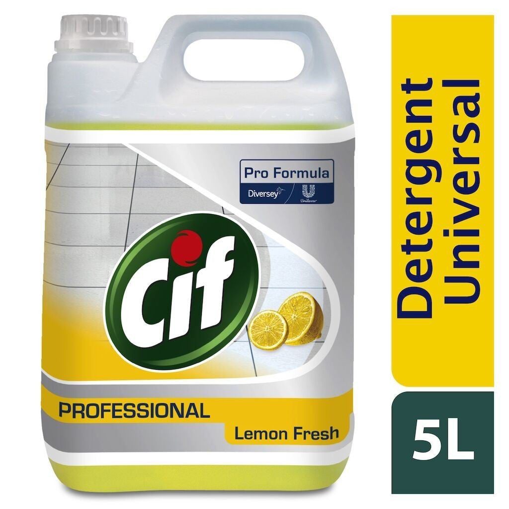 Cif Professional APC Lemon Fresh, Detergent Universal Multisuprafete, Curatare Fara Clatire, Formula Degresanta, Parfum de Lamaie, Bidon 5 L