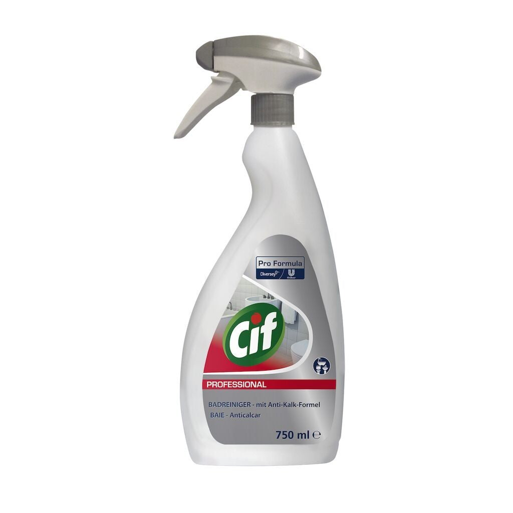 Cif Professional Washroom, Detergent si Detartrant 2 in 1 pentru Baie, Elimina Calcarul si Reziduurile de Sapun, Sigur pe Crom si Inox, Pulverizator, 750 ml