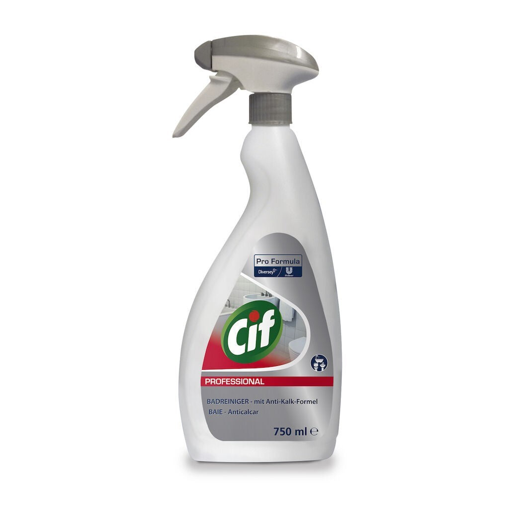 Cif Professional Washroom, Detergent si Detartrant 2 in 1 pentru Baie, Elimina Calcarul si Reziduurile de Sapun, Sigur pe Crom si Inox, Pulverizator, 750 ml