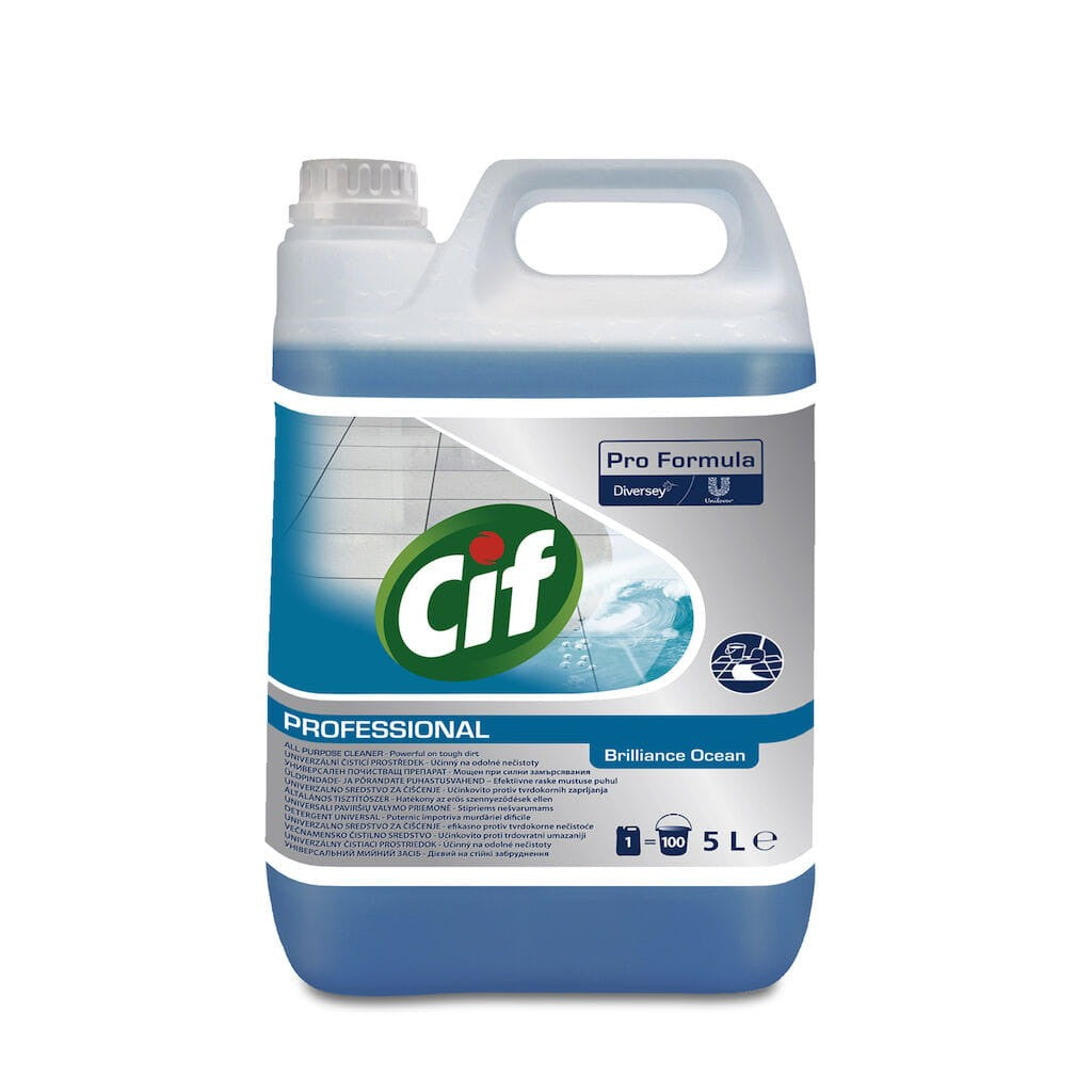 Cif Professional Brilliance Ocean, Detergent Universal pentru Suprafete Lavabile, Formula Degresanta fara Clatire, Concentrat, 2 x 5 L