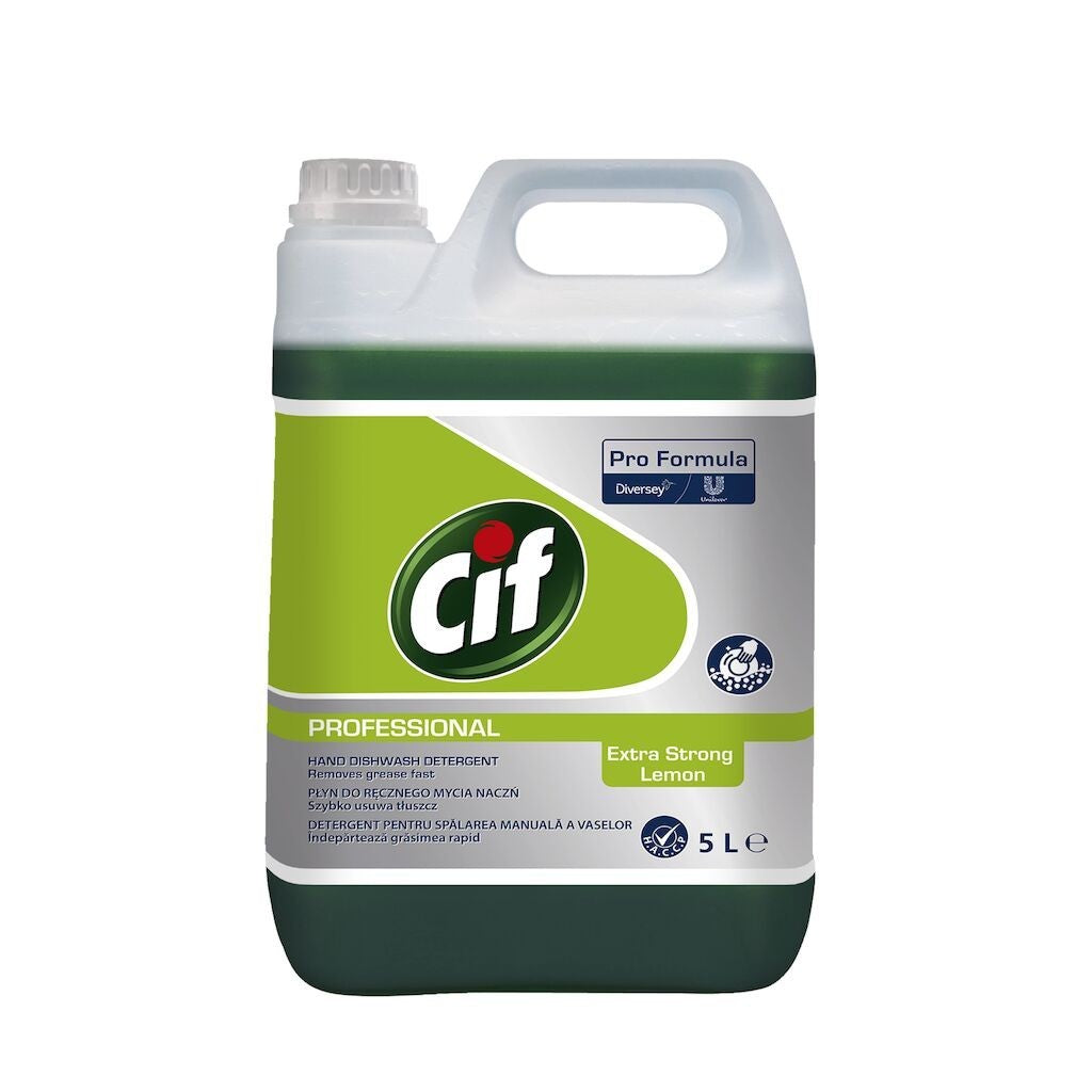 Cif Professional Extra Strong Lemon, Detergent Lichid Concentrat pentru Spalarea Manuala a Vaselor, Formula Degresanta cu pH Neutru, Parfum Lamaie, 5 L