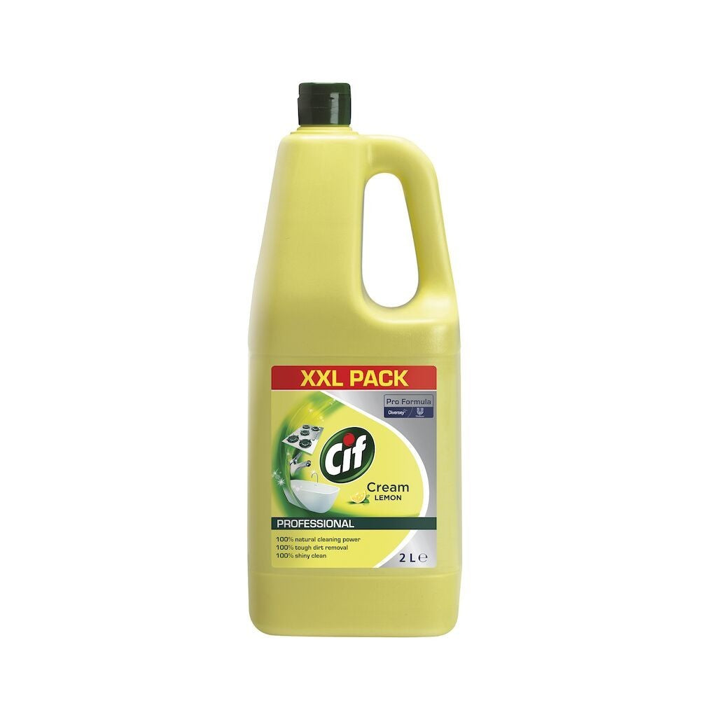Cif Professional Crema de Curatare Lemon, Detergent Non-Abraziv pentru Bucatarie si Baie, Eficient Impotriva Grasimii, Parfum de Lamaie, 2 L