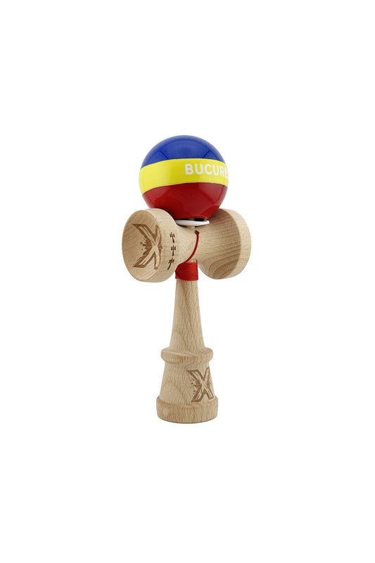 Kendama X Originala, Special Edition Bucuresti, Model V3 Multicolor, Profesionala, Cupe Mari King Size, Super Sticky, Gaura in Baza, Rulment, Ata 55cm