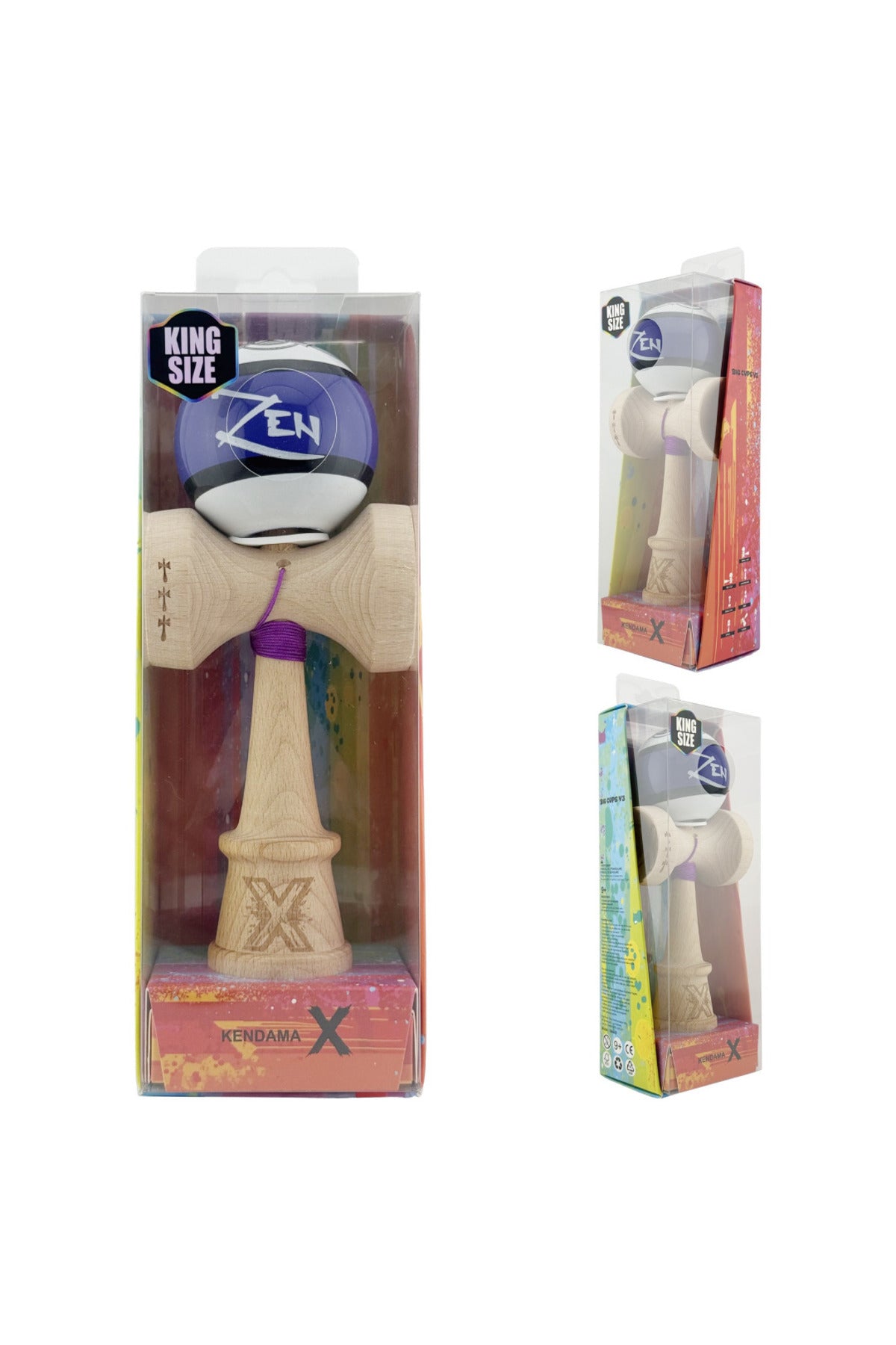 Kendama X Zen Originala, Model V3 Violet, Profesionala, Cupe Mari King Size, Super Sticky, Gaura in Baza, Rulment, Ata 55cm