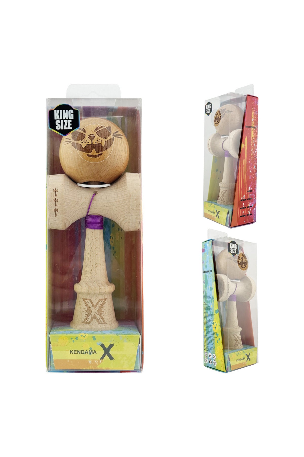 Kendama X Originala, Crazy Cat, Model V3 Nature, Profesionala, Cupe Mari King Size, Super Sticky, Gaura in Baza, Rulment, Ata 55cm