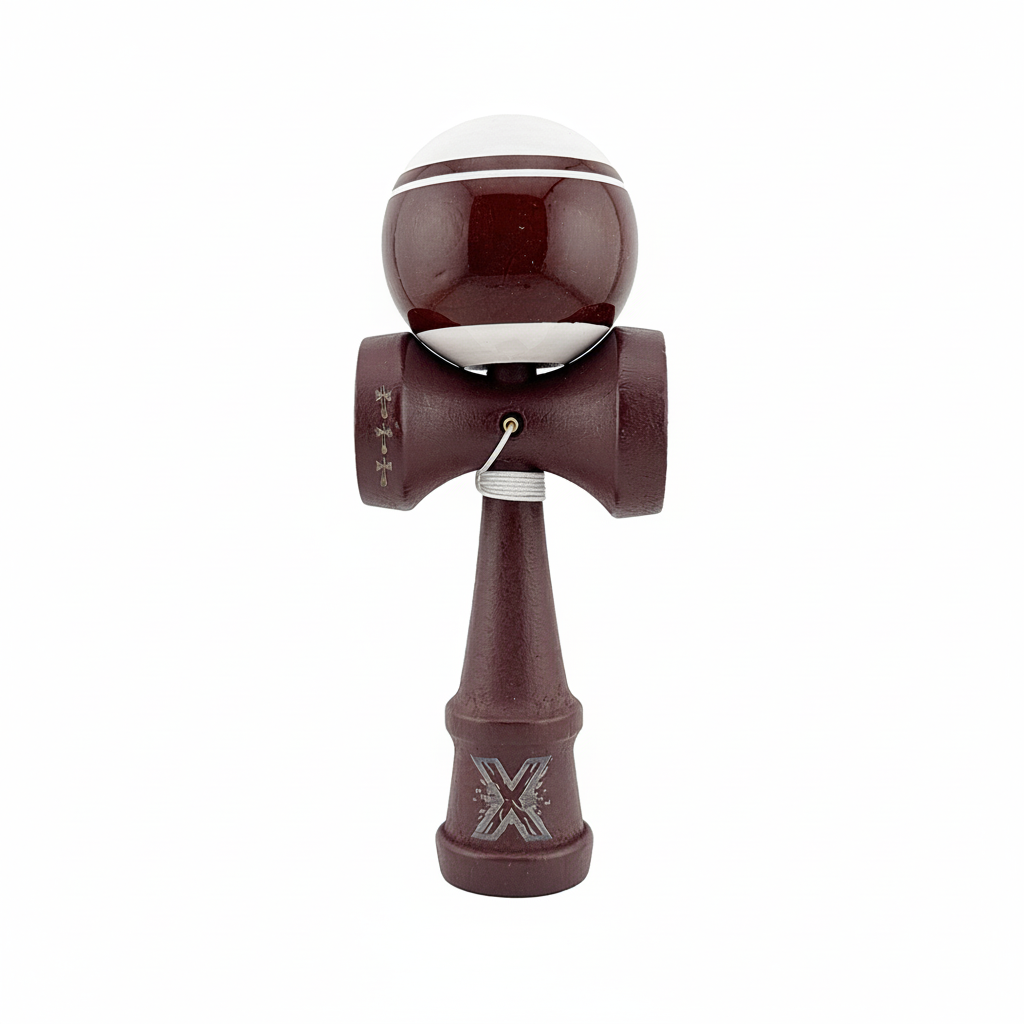 Kendama X Originala, Model Alb / Maro cu Linii, Spike Maro, Profesionala, Legendary, Super Sticky, Rulment, Ata 55cm