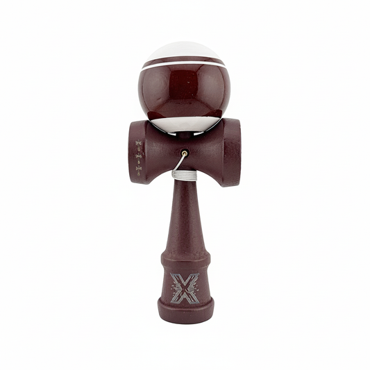 Kendama X Originala, Model Alb / Maro cu Linii, Spike Maro, Profesionala, Legendary, Super Sticky, Rulment, Ata 55cm