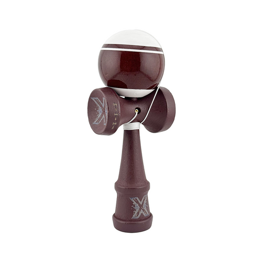 Kendama X Originala, Model Alb / Maro cu Linii, Spike Maro, Profesionala, Legendary, Super Sticky, Rulment, Ata 55cm