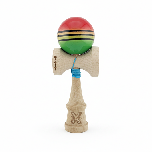 Kendama X Originala, Model Rosu / Galben / Verde in Degrade, Profesionala, Legendary, Cupe Mari, Super Sticky, Rulment, Ata 55cm