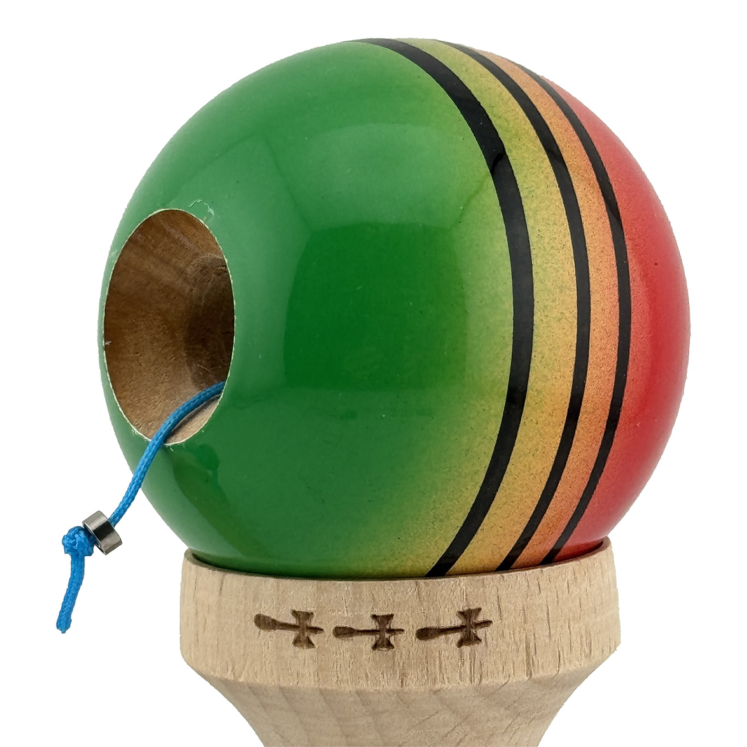 Kendama X Originala, Model Rosu / Galben / Verde in Degrade, Profesionala, Legendary, Cupe Mari, Super Sticky, Rulment, Ata 55cm
