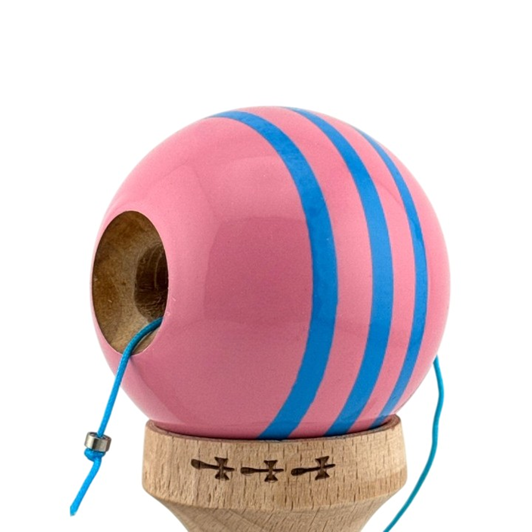 Kendama X Originala, Model Roz cu Linii Albastre, Profesionala, Legendary, Cupe Mari, Super Sticky, Rulment, Ata 55cm