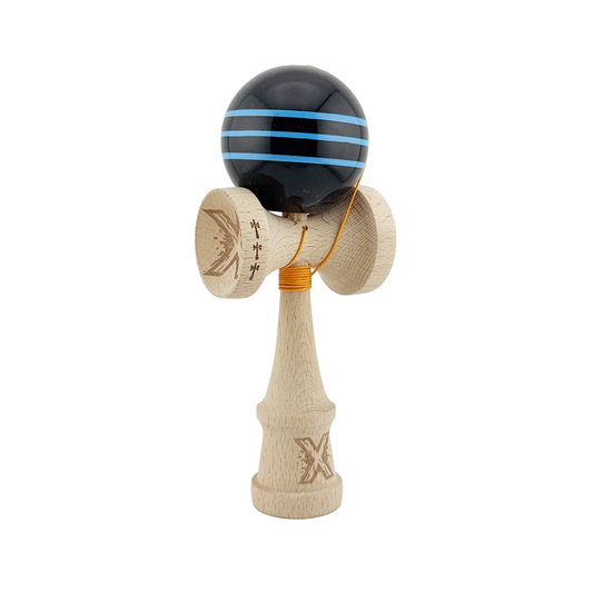 Kendama X Originala, Model Negru cu Linii Albastre Deschise, Profesionala, Legendary, Cupe Mari, Super Sticky, Rulment, Ata 55cm