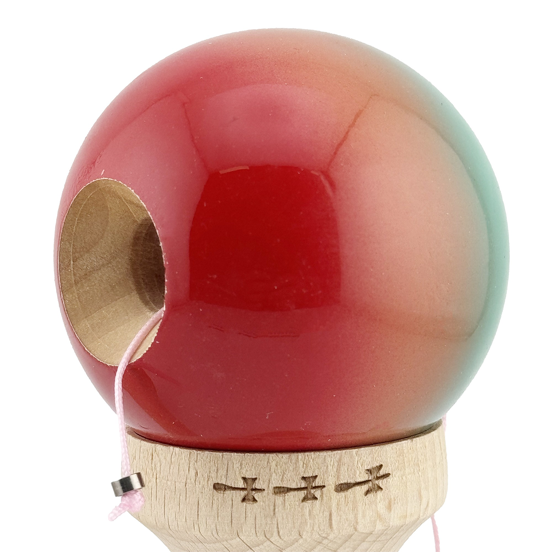 Kendama X Originala, Model Rosu / Verde in Degrade, Profesionala, Cupe Mari, Super Sticky, Rulment, Ata 55cm
