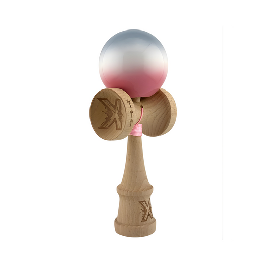 Kendama X Originala, Model Roz / Alb / Gri in Degrade, Profesionala, Cupe Mari, Super Sticky, Rulment, Ata 55cm