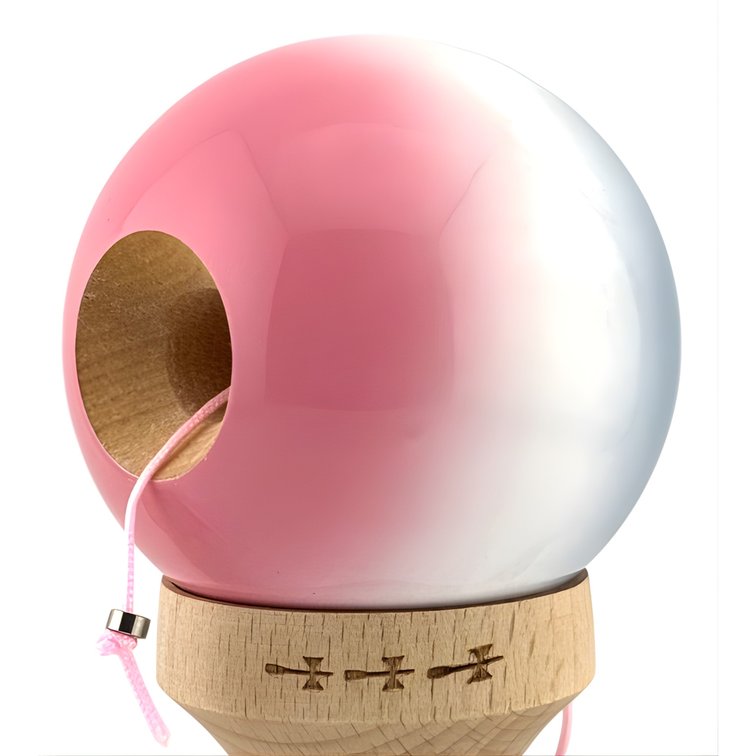 Kendama X Originala, Model Roz / Alb / Gri in Degrade, Profesionala, Cupe Mari, Super Sticky, Rulment, Ata 55cm