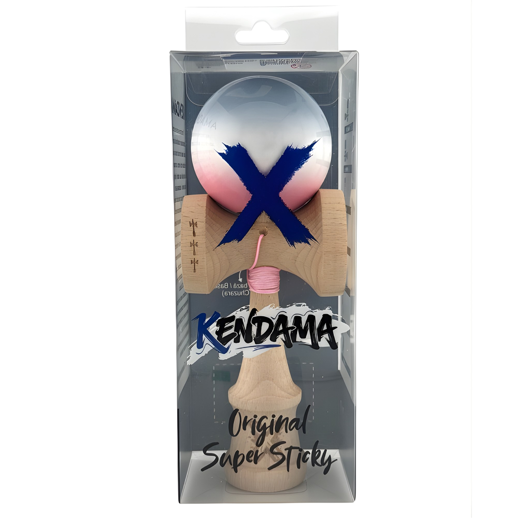 Kendama X Originala, Model Roz / Alb / Gri in Degrade, Profesionala, Cupe Mari, Super Sticky, Rulment, Ata 55cm