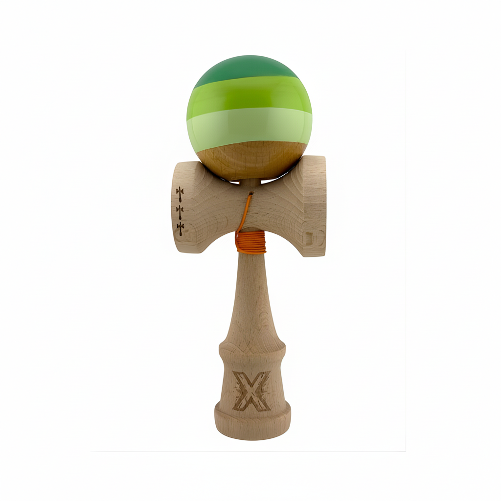 Kendama X Originala, Model Verde Mix, Profesionala, Legendary, Cupe Mari, Super Sticky, Rulment, Ata 55cm