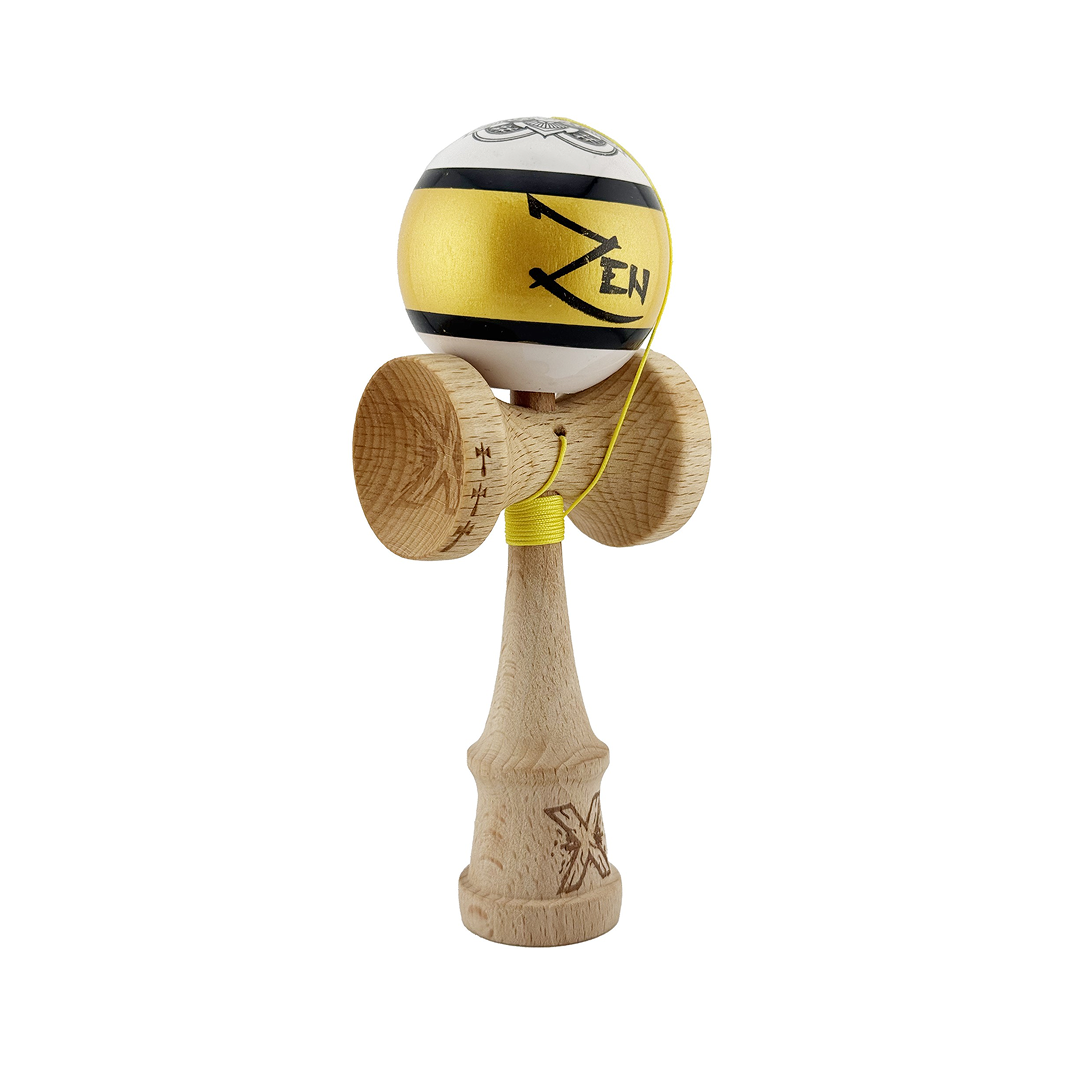 Kendama X Zen Originala, Model Alb / Negru / Gold, Profesionala, Legendary, Cupe Mari, Super Sticky, Rulment, Ata 55cm