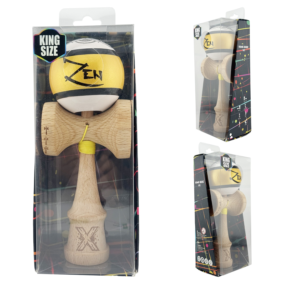 Kendama X Zen Originala, Model Alb / Negru / Gold, Profesionala, Legendary, Cupe Mari, Super Sticky, Rulment, Ata 55cm