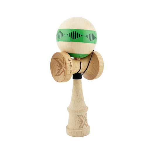 Kendama X Vibes Originala, Model Frequency Verde / Maro, Profesionala, Cupe Mari, Super Sticky, Rulment, Ata 55cm