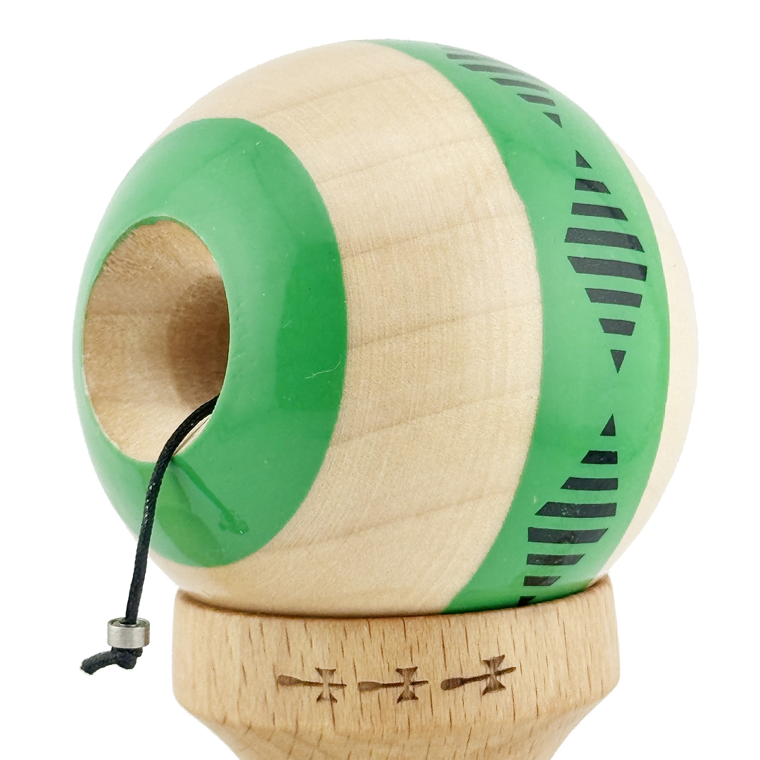 Kendama X Vibes Originala, Model Frequency Verde / Maro, Profesionala, Cupe Mari, Super Sticky, Rulment, Ata 55cm