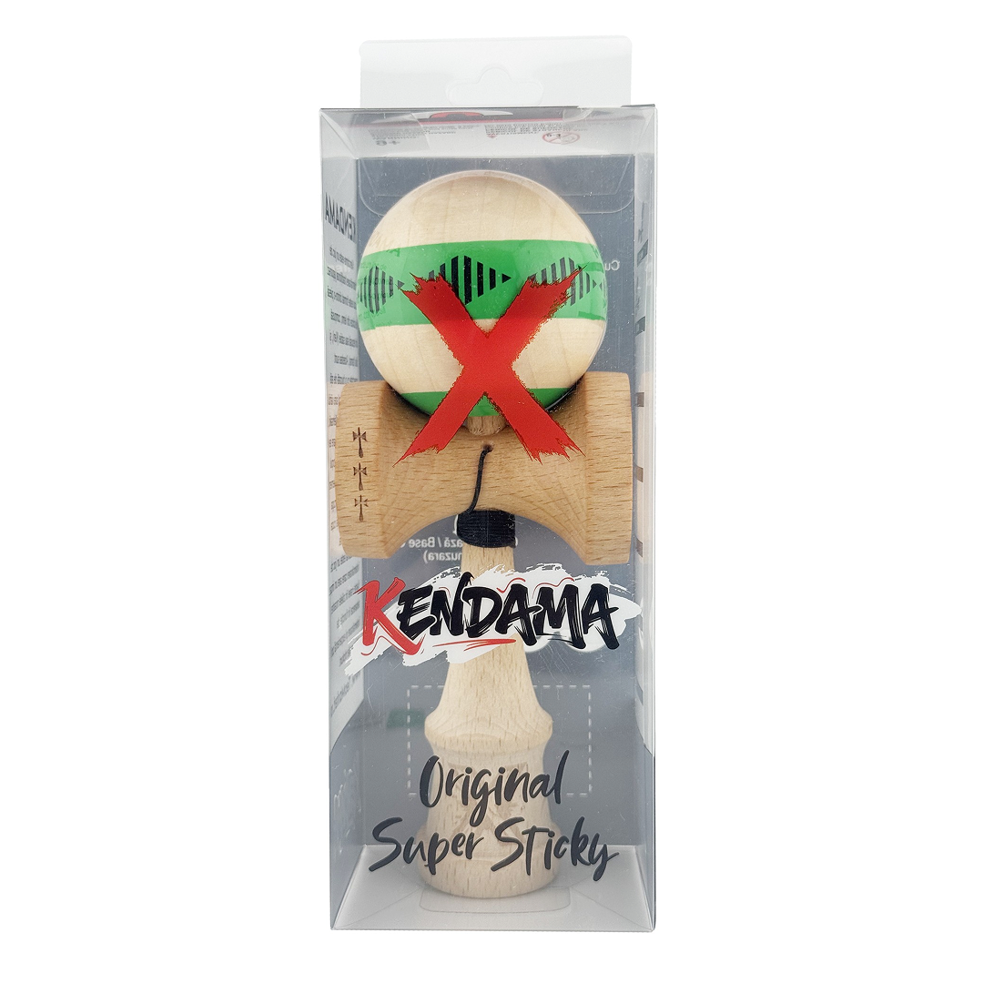 Kendama X Vibes Originala, Model Frequency Verde / Maro, Profesionala, Cupe Mari, Super Sticky, Rulment, Ata 55cm
