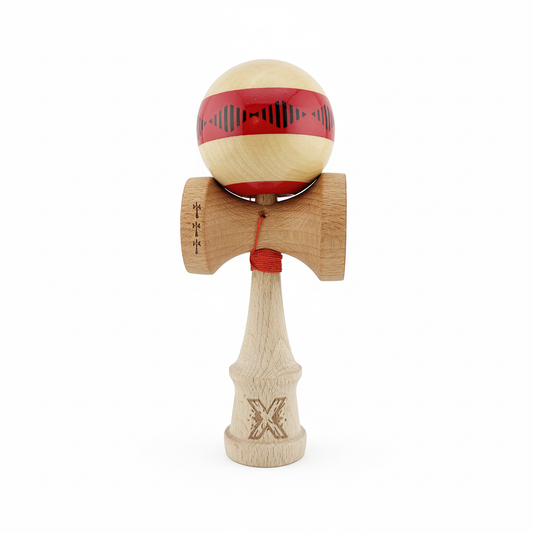 Kendama X Vibes Originala, Model Frequency Rosu / Maro, Profesionala, Cupe Mari, Super Sticky, Rulment, Ata 55cm