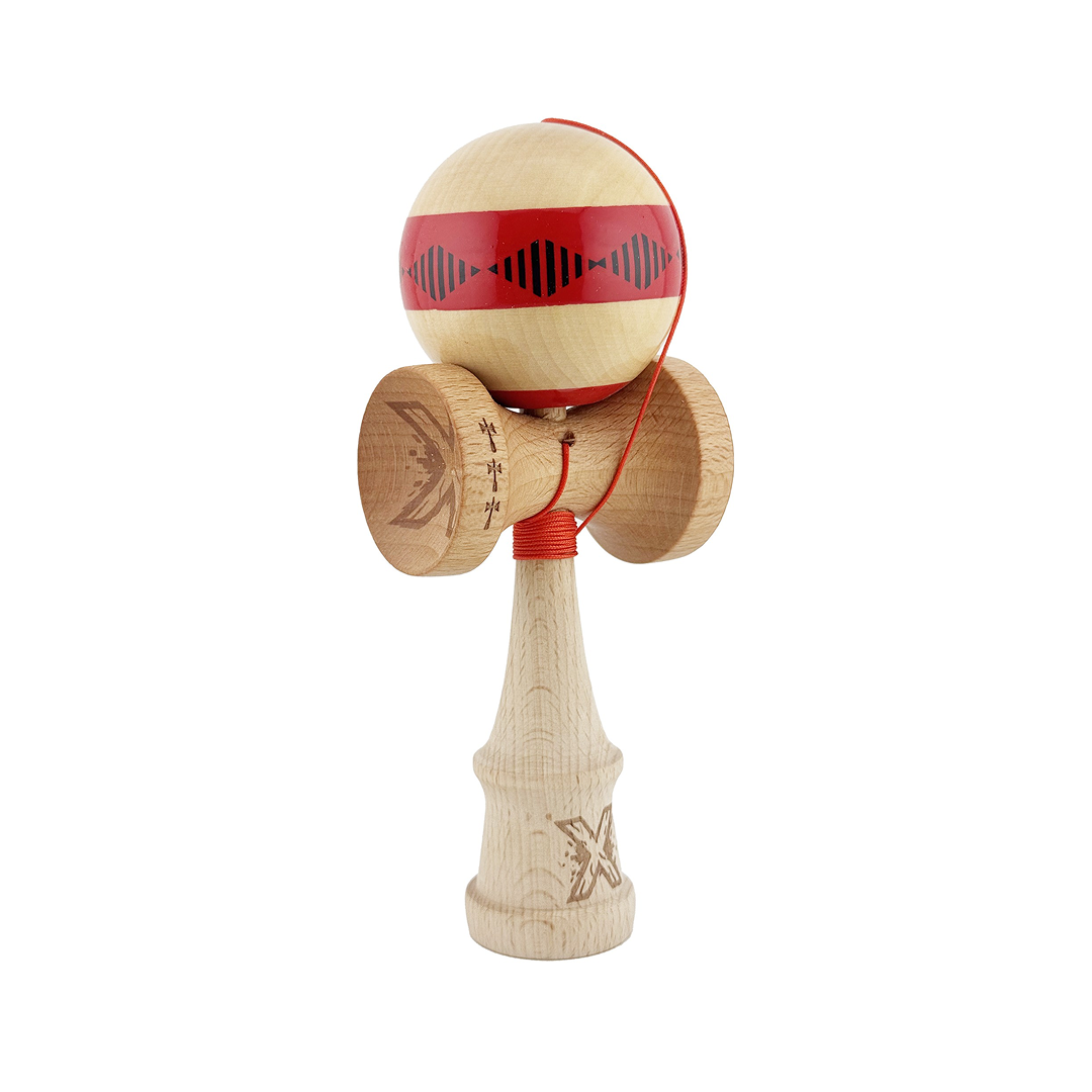 Kendama X Vibes Originala, Model Frequency Rosu / Maro, Profesionala, Cupe Mari, Super Sticky, Rulment, Ata 55cm