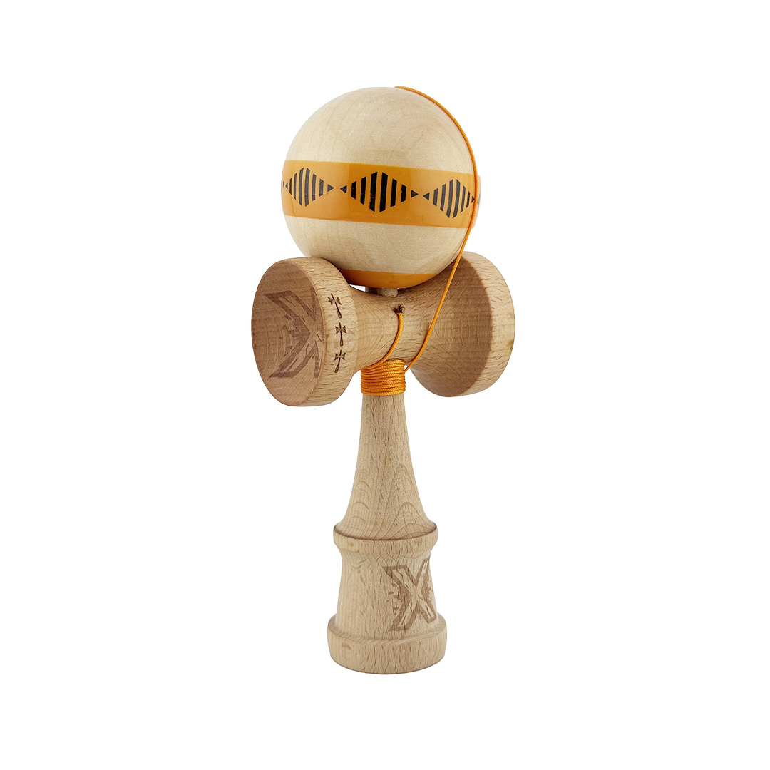 Kendama X Vibes Originala, Model Frequency Portocaliu / Maro, Profesionala, Cupe Mari, Super Sticky, Rulment, Ata 55cm