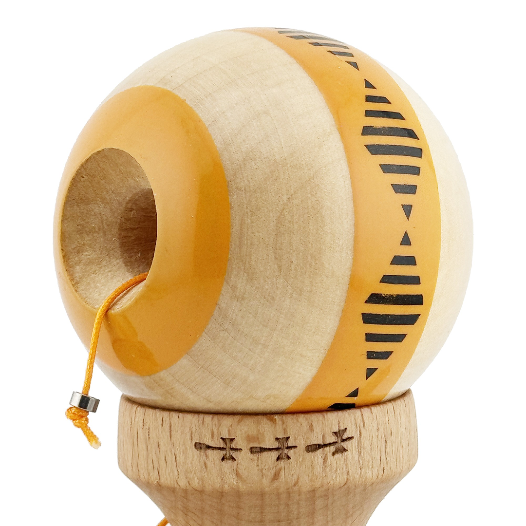 Kendama X Vibes Originala, Model Frequency Portocaliu / Maro, Profesionala, Cupe Mari, Super Sticky, Rulment, Ata 55cm