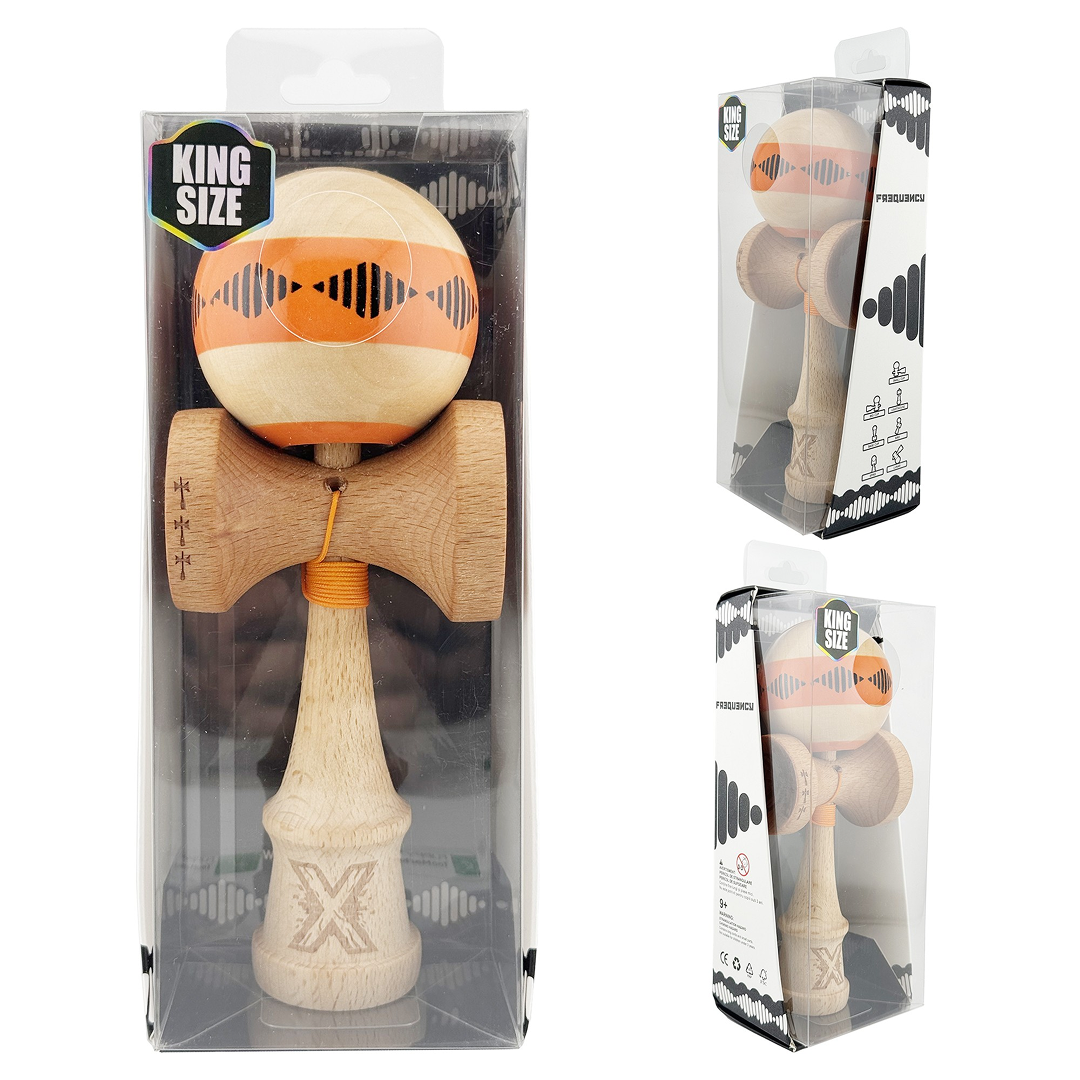 Kendama X Vibes Originala, Model Frequency Portocaliu / Maro, Profesionala, Cupe Mari, Super Sticky, Rulment, Ata 55cm