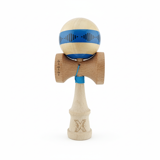 Kendama X Vibes Originala, Model Frequency Albastru / Maro, Profesionala, Cupe Mari, Super Sticky, Rulment, Ata 55cm