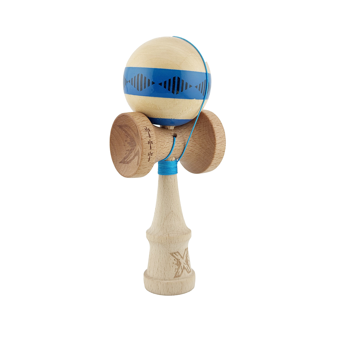 Kendama X Vibes Originala, Model Frequency Albastru / Maro, Profesionala, Cupe Mari, Super Sticky, Rulment, Ata 55cm