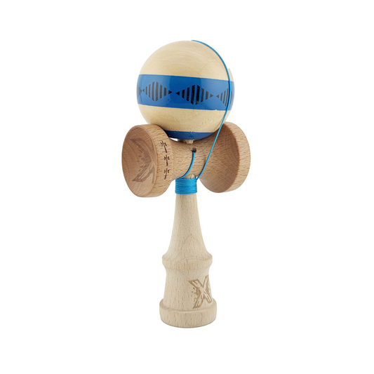 Kendama X Vibes Originala, Model Frequency Albastru / Maro, Profesionala, Cupe Mari, Super Sticky, Rulment, Ata 55cm