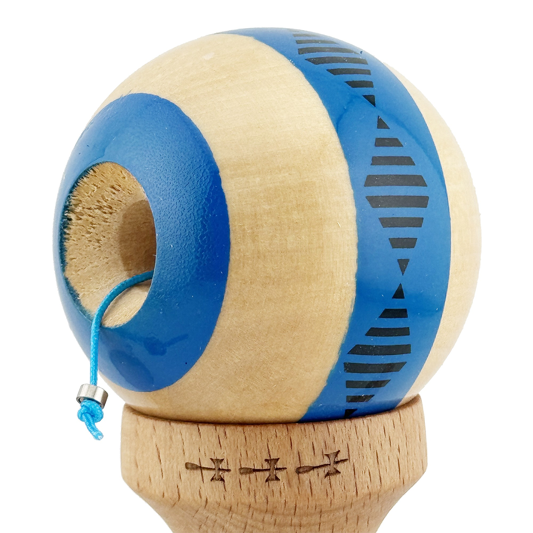 Kendama X Vibes Originala, Model Frequency Albastru / Maro, Profesionala, Cupe Mari, Super Sticky, Rulment, Ata 55cm